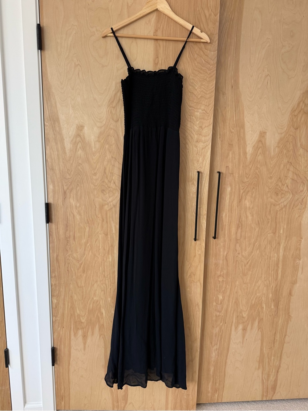 Reformation Black Smocked Maxi Dress with Spaghetti Straps